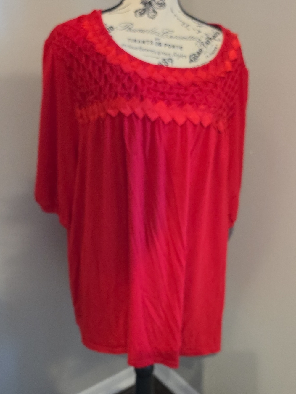 Women's Red Smocked Yoke Blouse